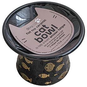 DexyPaws Flat Top Ceramic Cat Bowl - Black Fish Print