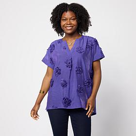 DG2 by Diane Gilman 3D Floral Voile Blouse