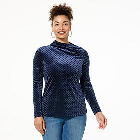 DG2 by Diane Gilman Asymmetric Long-Sleeve Velvet Top