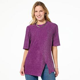 DG2 by Diane Gilman Asymmetric Metallic Knit Top
