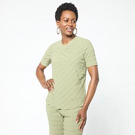 DG2 by Diane Gilman Asymmetric Ruched Stripe Front Yoke Top