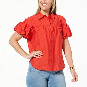 DG2 by Diane Gilman Balloon-Sleeve Button-Up Blouse