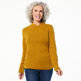 DG2 by Diane Gilman Brushed Knit Crisscross Mock Neck Top