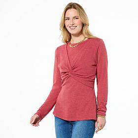 DG2 by Diane Gilman Brushed Knit Twist Front Long-Sleeve Top