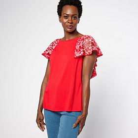 DG2 by Diane Gilman Burnout Lace Flounce Top