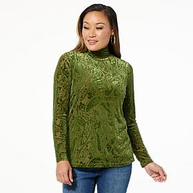 DG2 by Diane Gilman Burnout Velvet Mock-Neck Top