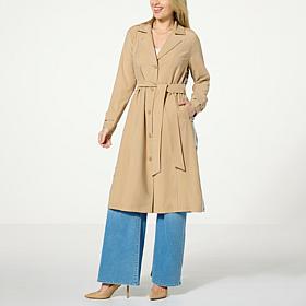 DG2 by Diane Gilman Butter Twill Printed Back Trench Coat