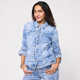 DG2 by Diane Gilman Classic Stretch Scarf Print Denim Jacket