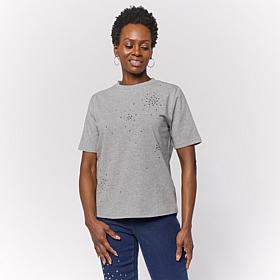 DG2 by Diane Gilman Cotton Jersey Embellished Crew-Neck Top