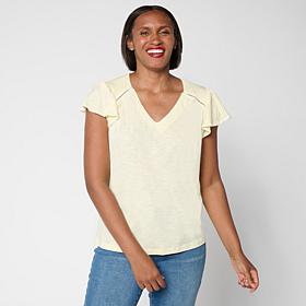 DG2 by Diane Gilman Cotton Modal Slub Flutter Sleeve Top