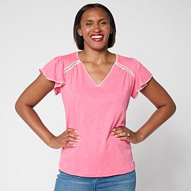 DG2 by Diane Gilman Cotton Modal Slub Flutter Sleeve Top