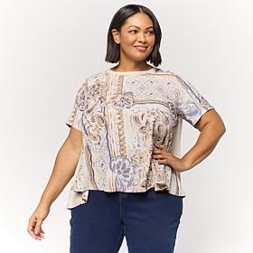 DG2 by Diane Gilman Crepe De Chine Flared Sleeve Printed Top