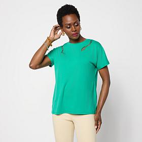 DG2 by Diane Gilman Crochet Applique Trim Tee
