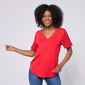 DG2 by Diane Gilman Crochet Lace V-Neck Tee
