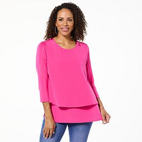 DG2 by Diane Gilman Double Layer Mixed Media 3/4-Sleeve Easy Tee