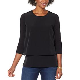 DG2 by Diane Gilman Double Layer Mixed Media 3/4-Sleeve Easy Tee