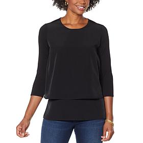 DG2 by Diane Gilman Double Layer Mixed Media 3/4-Sleeve Easy Tee