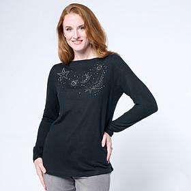 DG2 by Diane Gilman Embellished Boat-Neck Long-Sleeve Top