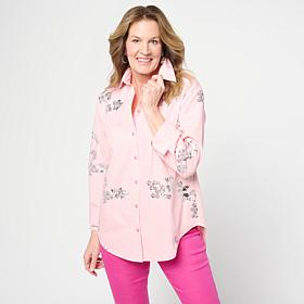 DG2 by Diane Gilman Embellished Striped Poplin Button-Down Shirt