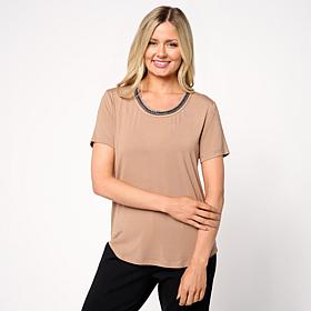 DG2 by Diane Gilman Embellished U-Neck Short-Sleeve Tee