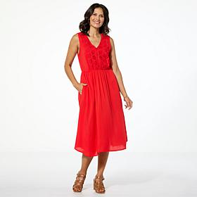 DG2 by Diane Gilman Embroidered Eyelet Inset Midi Dress
