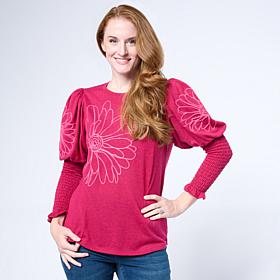 DG2 by Diane Gilman Embroidered Juliette-Sleeve Sweater