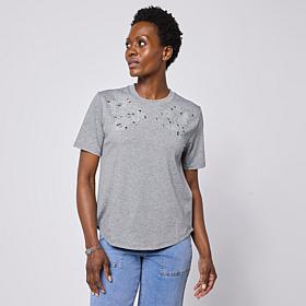 DG2 by Diane Gilman Everyday Jersey Embellished Crew Neck Tee