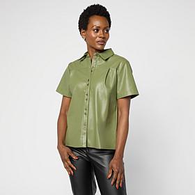 DG2 by Diane Gilman Faux Leather Short-Sleeve Button-Up Shirt