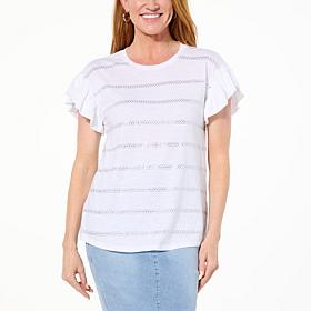 DG2 by Diane Gilman Flounce-Sleeve Top with Crystal Embellishments