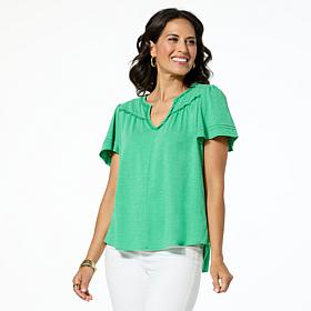 DG2 by Diane Gilman Flutter-Sleeve Top with Hi-low Shirttail Hem
