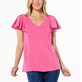 DG2 by Diane Gilman Jersey Knit Flutter-Sleeve Top
