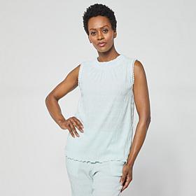 DG2 by Diane Gilman Knit Micro Plisse Gathered Neck Sleeveless Top