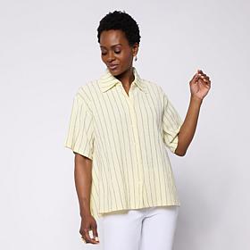 DG2 by Diane Gilman Knit Plisse Handkerchief Shirt