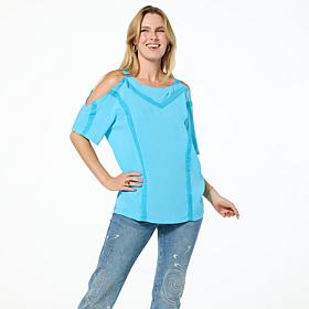 DG2 by Diane Gilman Lace Inset Cold Shoulder Top