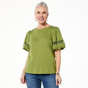 DG2 by Diane Gilman Lace Inset Puff-Sleeve Top