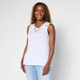DG2 by Diane Gilman Ladder-Trim Sleeveless Top