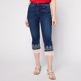 DG2 by Diane Gilman Legacy Stretch Denim Embroidered Lace Hem Jean