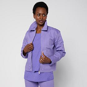 DG2 by Diane Gilman Legacy Stretch Rhinestone Pocket Zip Up Jacket