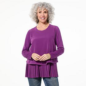 DG2 by Diane Gilman Long-Sleeve Pleated Peplum Easy Top