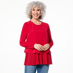 DG2 by Diane Gilman Long-Sleeve Pleated Peplum Easy Top
