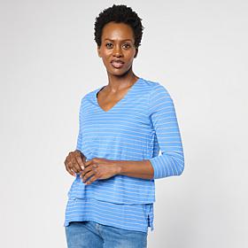 DG2 by Diane Gilman Metallic Striped Jersey V-Neck Easy Top