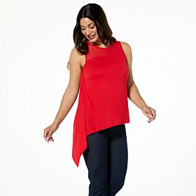 DG2 by Diane Gilman Mixed Media Asymmetric Scarf Tank Top