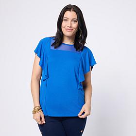 DG2 by Diane Gilman Mixed Media Ruffle Sleeve Top