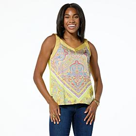 DG2 by Diane Gilman Mixed Media Scarf Print V-Neck Tank