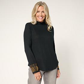 DG2 by Diane Gilman Mock-Neck Embellished Sleeve Knit Top