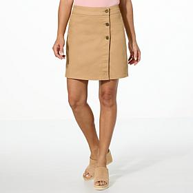 DG2 by Diane Gilman New Classic Stretch Denim Button Front Wrap Skort