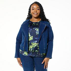 DG2 by Diane Gilman New Classic Stretch Denim Collarless Moto Jacket