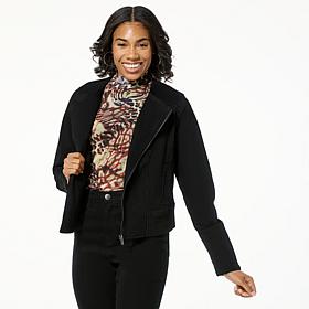 DG2 by Diane Gilman New Classic Stretch Denim Collarless Moto Jacket