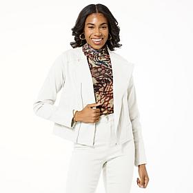 DG2 by Diane Gilman New Classic Stretch Denim Collarless Moto Jacket