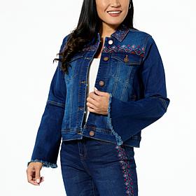 DG2 by Diane Gilman New Classic Stretch Denim Embroidered Jean Jacket